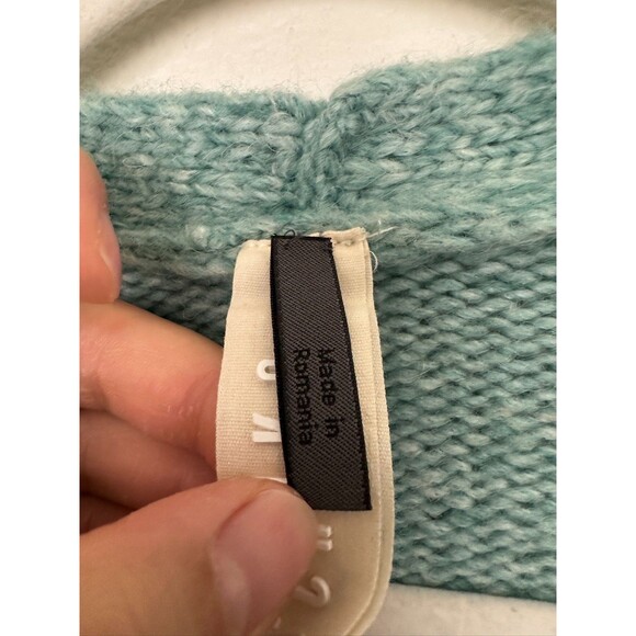 ISCHIKO Wool Alpaca Knit Cardigan V-Neck Blue Green Romania Women's Small (1) - Picture 3 of 12